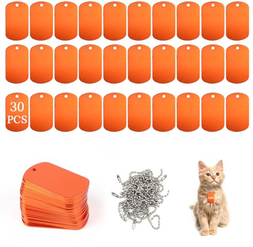 LALAGO 30 Pezzi Vuoti per Timbratura in Alluminio, Arancio Targhetta Cane può Incisione, Medaglietta Cane Personalizzata, con Catena, Etichette in Alluminio per Braccialetto, Collana