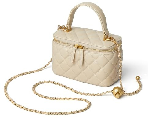 DORIS&JACKY Bolso pequeño cuadrado acolchado para mujer, bolso cruzado con correa de cadena de metal, 2-crema