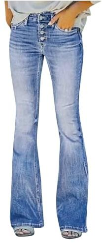 KUIH Womens High Waisted with Buttons Jeans 2025, Stretch Boyfriend Flare Casual Bootcut Denim Pants with Pockets Buttons Skinny Straight Legs Joggers Lounge Tracksuit Bottoms Office Work Trousers