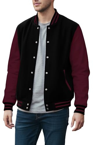 WINJEET Maroon And Black College Jackets for Men - Men's Varsity Jackets | [104000206] Plain Maroon Sleeve, 2XL