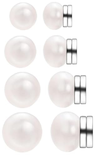 JEYORZY 4 Paare Magnetohrringe, Magnetische Perlenohrringe, Perlen Ohrringe Damen, Magnetisch Damen Ohrringe Magnet Weiße Perlenohrstecker Magnetische Ohrringe, Kein Piercing für unisex