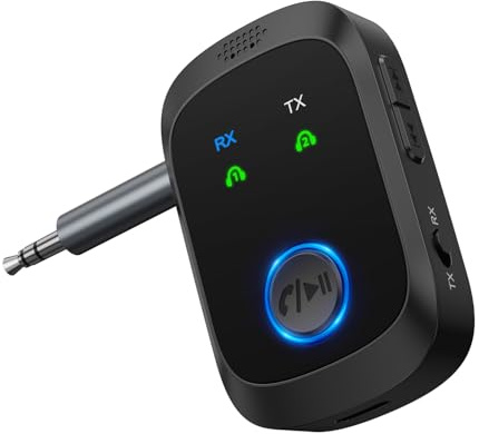ORIA Bluetooth 5.4 Transmitter Receiver, Portable Aux Bluetooth Adapter with Dual Connection, Handsfree Call, Low Latency, 3.5mm Wireless Audio Transmitter for Car, TV, PC, Home, Speakers