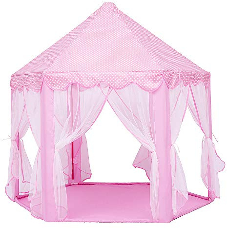 Homewell Vikbart barntält med matta, rosa lektält, inomhus barnstuga, inomhus lekhus, för pojkar och flickor födelsedagar, den perfekta födelsedagspresenten