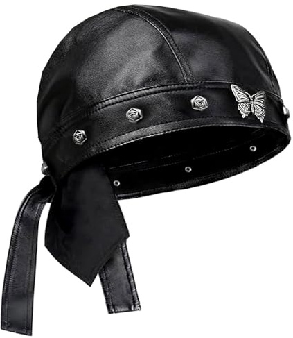 Punk Biker Butterfly Cap for Women Adjustable Motorcycle Cycling Black Bandana Head Wrap Doo Rag