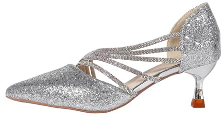 Elegantes zapatos de tacón alto con punta puntiaguda para mujer, zapatos de tacón de aguja brillantes, zapatos de fiesta y boda, cómodos, elegantes zapatos de noche para mujer, plata, 38 EU