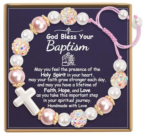 Sereney Baptism Bracelet for Girls, Baptism Jewelry Cross Bracelet as Baptisms Christening Gifts for Girl, Cross Jewelry Pearls Bracelets Religious Gifts for Women as Communion Gift for Teen Girls