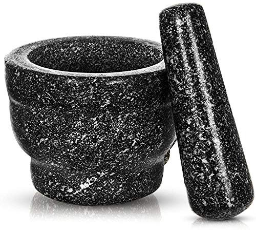 Mantraraj Solid And Durable Granite Pestle & Mortar Set Natural Honed Polished Food Flavour Fresh Spice Herb Seed Salt and Pepper Crusher Grinder Grinding Paste Kitchen - Comfortable and Easy to use