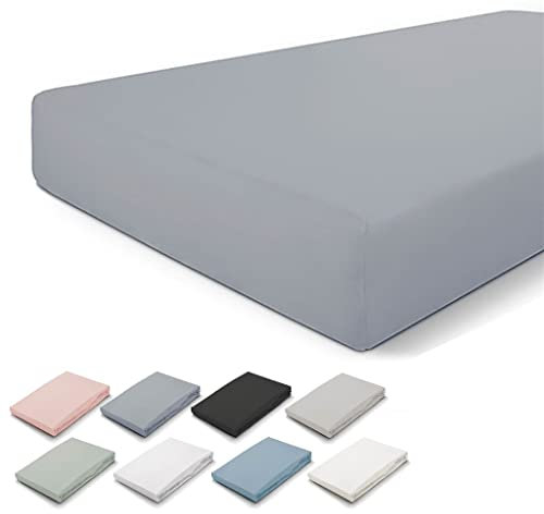 Walra Spannbettlaken 80x200, 100% Baumwolle Spannbetttuch, Perfekte Matratzenpassform, Weiches Gefühl, Knitter- & Bügelfrei - Hellgrau