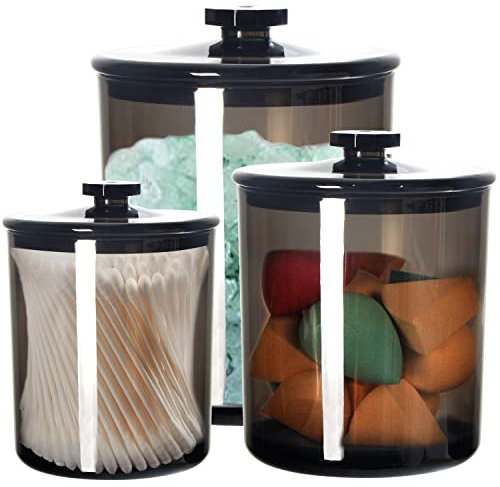 Youngever 1800ML, 900ML and 450ML Black Plastic Apothecary Jars, Bathroom Jars Set of 3