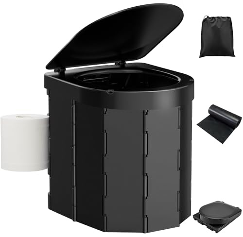 PAHTTO Inodoro portátil para camping, inodoro plegable para adultos con tapa y soporte retráctil para papel higiénico, orinal impermeable con bolsa de transporte para camping, senderismo, pesca,