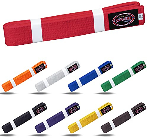 Farabi Sports Karate Belt – Multiple Colors – Premium Martial Arts Belts for Karate and Taekwondo, Training & Competition – Single, Pack of 5, Pack of 10 (Red, 240-cm)