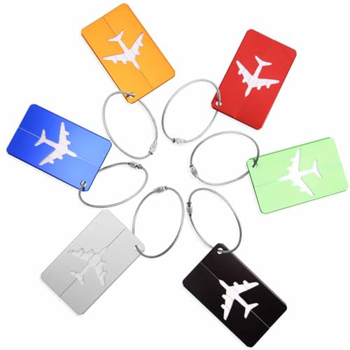 Vicloon Luggage Tag, 6Pcs Luggage Labels Travel Suitcases Aluminium Tags, Aluminum Luggage Tag with Name ID Card for Luggage Baggage Identity ID Labels