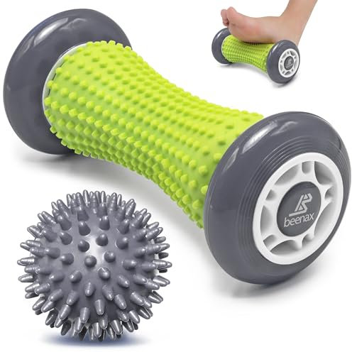 Beenax Foot Massage Roller and Hard Spiky Ball Set - Plantar Fasciitis Recovery, Muscle Roller Stick, Fascia, Feet, Trigger Point, Exercise - Relieve Stress and Relax Tight Muscles