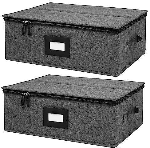 Förvaringsbox för kopp och mugg 2-pack, Kina förvaringsbehållare för 12 tekoppar eller kaffemuggar med dragkedja lock och nitförstärkta handtag, hårt skal och stapelbara (svart)