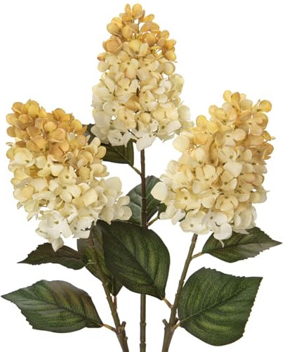 Briful 3 flores artificiales de otoño, hortensias falsas de seda, hortensias artificiales de 27.5 pulgadas de alto, flores artificiales blancas antiguas, hortensias de seda, tallo largo para arreglos