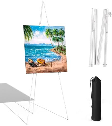 Hniuyun White Easel Stand for Wedding Sign & Poster, Collapsible Portable Easel Tripod,168cm Tall Adjustable Metal Display Stand for Display Show, Painting, Canvas