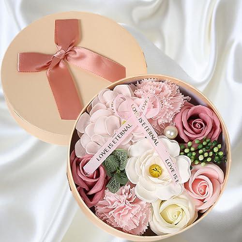QSLKI Caja De Regalo De Flor De Jabón De Rosa Artificial, Flores Falsa, Mujer Flores De Jabon Rosas Artificiales, Pétalo De Rosa Perfumado para Bodas, Pedidas, Fiestas, Decoración Romántica (Polvo)