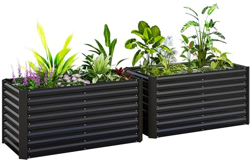 Outsunny Lot de 2 Lits de Jardin surélevés en Acier galvanisé, carré Potager de Jardin, Fond Ouvert, pour légumes à Racines Profondes, Fleurs, 120 x 60 x 60 cm, Gris foncé
