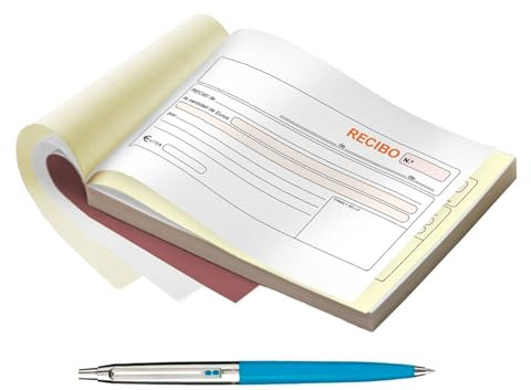 Talonario de RECIBO RECIBI Duplicado Libro de RECIBOS CON Copia y Matriz 205 x 102 mm 50 hojas + Bolígrafo INOXCROM FIESTA B55 (1)