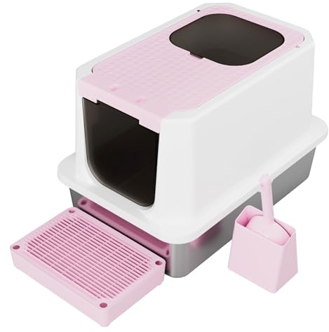 RIZZARI Stainless Enclosed Top Entry High-Sided: Large Covered Litter Box