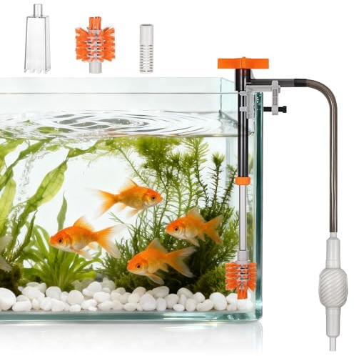 Fentar 3-i-1 akvariedammsugare set, 44–57 cm förlängbar akvarium dammsugare med 3 avtagbara rengöringstillbehör, akvarium golvdammsugare för vattenbyte, sandrengöring och underhåll