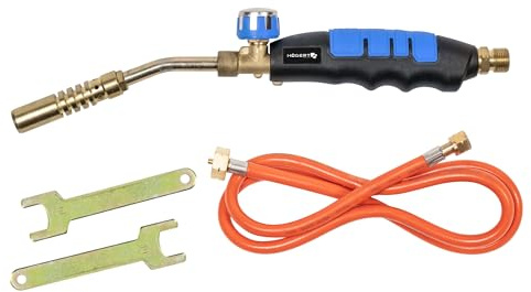 Högert Technik gasbrännarset HT2C511, lödbrännare med 2 kW-effekt, 1850C flamtemperatur, inkl. 1,5 m slang och nyckel, för lödning och flamning