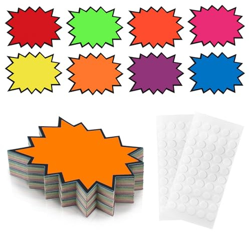 jijAcraft 14x18cm Neon Stars Price Tags: 80Pcs Large Starburst Price Labels