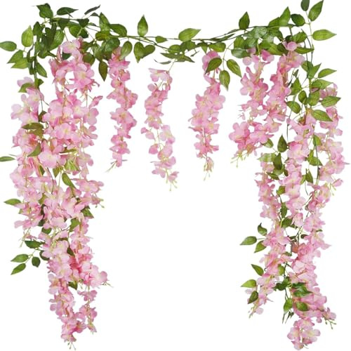 KASESSS 2 Pezzi Rosa Glicine Fiori Finti, 180cm Fiori Finti per Decorazioni, Fiori Artificiali Ghirlande, Appesi Ghirlande di Fioris Artificiali Realisticamente Spighe per Matrimonio Festa Soggiorno