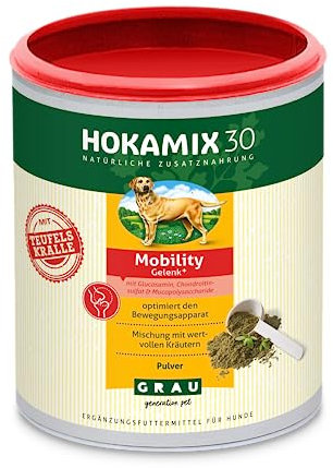 GRAU - das Original - HOKAMIX30 Mobility Gelenkpulver, natürliche Kräutermischung bei Gelenkproblemen, mit Grünlippenmuschel und Teufelskralle, 1er Pack (1 x 350 g), Ergänzungsfuttermittel für Hunde