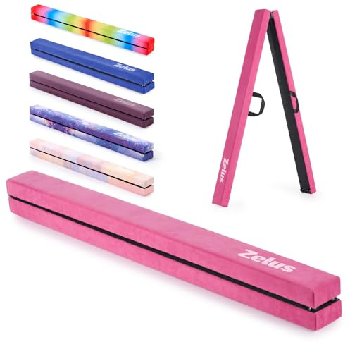 ZELUS 8ft Folding Gymnastics Balance Beam – 244cm Professional Suede Gymnastics Beam with EVA Foam Padding – Portable Training Equipment for Home Gym, Core Strength & Skill Practice