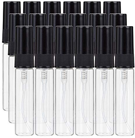 BENECREAT 30PCS 5ml Mini Fine Mist Spray Bottle Transparent Glass Travel Empty Atomiser Spray Bottles with Black Pump Lid for Perfume, Toiletries Liquid, Cosmetic