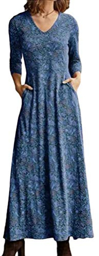 Onsoyours Femme Robe Tshirt Manches Longues Élégante Dress Petite Robe Taille Haut Sexy Robe À Carreaux Décontractée Bleu 2XL