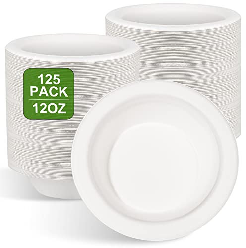 greensight 125 Stück Pappschalen Einweg Suppenschalen 350ML aus Zuckerrohr Einweggeschirr Suppenteller Einwegsuppenschale Schälchen Bio Suppenschale Rund Weiß Kompostierbares