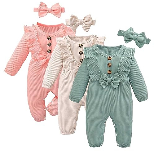 SRTUMEY Clearance Heart 4 Toddler Girl Long Sleeved Knitted Headscarf Bow Jumpsuit Two Piece Climbing Suit For 0 To 15 Years Pink, 9-12 Months