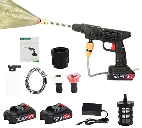 Cordless Pressure Washers, Pressure Jet Wash for Car Washer, 24V Electric Pressure Cleaner Battery Powered with Adjustable Nozzle, 5M Hose Power Washer for Car Home Travel Garden Yard (24V, Black)