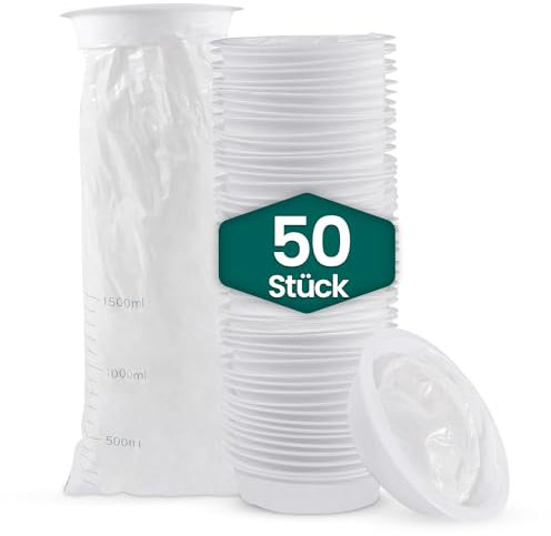 Hygiene100 50x Spucktüten 1500ml, auslaufsichere weiße Spucktüten mit Mundstück für morgendliche Übelkeit, Rülpsbeutel, schwangere Frauen - Quetschbeutel, Schmutzbeutel