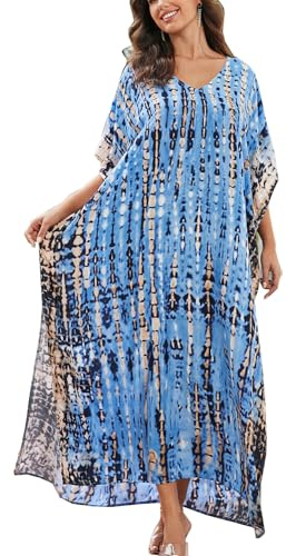 YouKD Bata de baño estilo caftán bohemio de verano para mujer, talla grande, E Azul Marrón, talla única