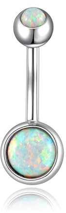 Lantine 14g Echter Opal Bauchnabelpiercing Chirurgenstahl Innengewinde Piercing Bauchnabel 10mm Weiß Opal Nabelringe Für Frauen