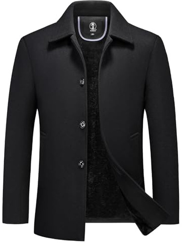 KUDORO Manteau Homme en Laine Chaud pour Hiver Trench Coat Classique Caban Parka Pardessus Slim Fit Business Duffle-Coats Coup-Vent Revers Overcoat(Noir,XXL)