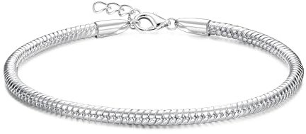 Adramata Bracelet Argent 925 avec Fermoir à Homard - Chaîne Serpent Réglable pour Femme et Homme - Bijoux Charms à Faire Soi-Même avec Boîte Cadeau