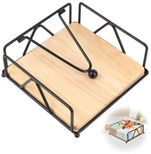 TNOMSNO Serviettenhalter, Serviettenhalter Schwarz mit Beschwertem Spannarm, Serviettenhalter Holz, Servietten Halterung, Serviettenspender für Esstisch, Wohnzimmer, Picknick, Bars und Hotels