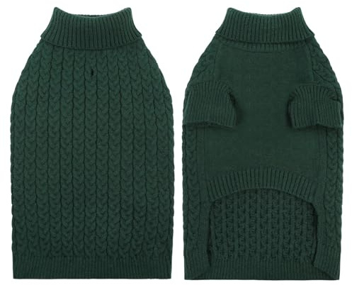 Hundepullover für Kleine Hunde Hundepulli Winter Warm Hunde Pullover Rollkragen Strickpullover Hundemantel Hundepulli für Dackel Französische Bulldogge Wintermantel Hunde Warmer Hundekleidung Grün,S