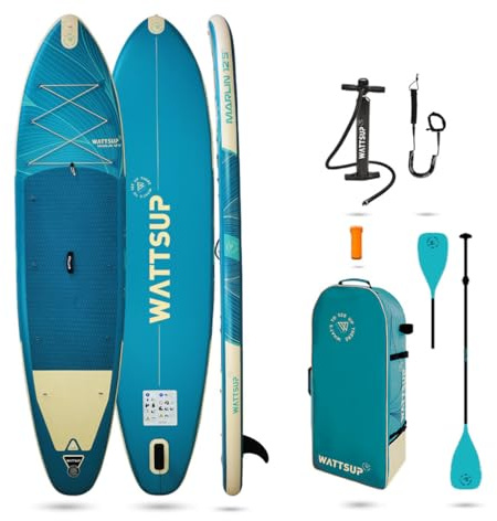 Wattsup - Sup Stand Up Paddle Inflable Marlin 12'5-378x89x15 cm, Dropstitch - Pack Completo: Remo 2in1, Leash, Bomba, Bolsa de Transporte - hasta 185 kg - Azul