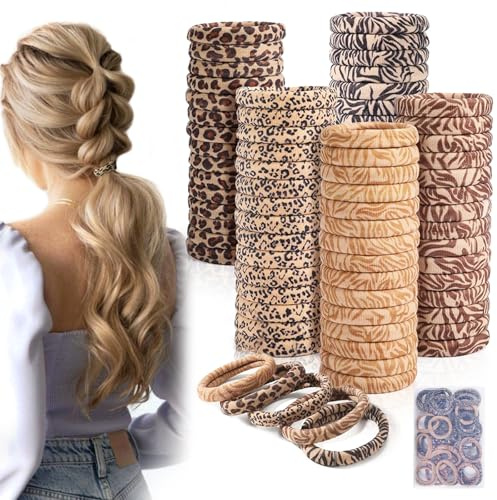 Elastic Hair Ties, 60 Pcs Thick Seamless Hair Bands No Damage Soft Ponytail Holders Hair Bobbles with Clear Storage Box for Women Girls