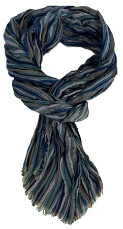 Rotfuchs Sciarpa in cotone, da uomo, estiva, effetto stropicciato, motivo a righe, colore: blu marino, multicolore, 170 x 20 cm (L x B) (175 x 45 cm)