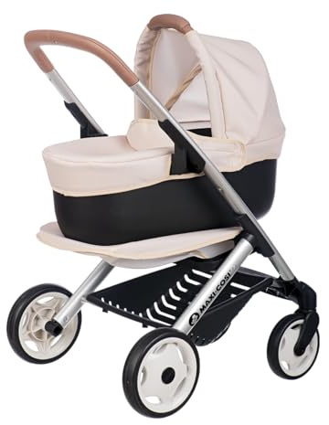 Smoby - Maxi-Cosi 3-in-1 Puppenwagen, Tragekorb + Buggy - für Puppen bis 42 cm (Nicht enthalten) - frei drehbare Vorderräder, Stauraumkorb - ab 3 Jahren - Stabiler Metallrahmen, produziert in Spanien