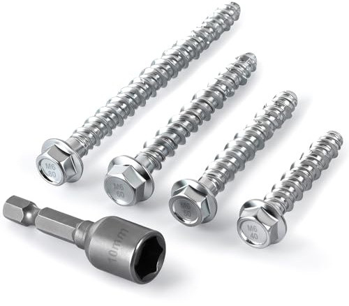 KOVSGQ Tornillos de Hormigón Tornillos para Hormigón sin Tacos Cabeza Hexagonal 20Stk M6x80 con Arandela Fijación Metálica Incluir Llave de tubo Hexagonal para Mampostería Arquitectura Industria