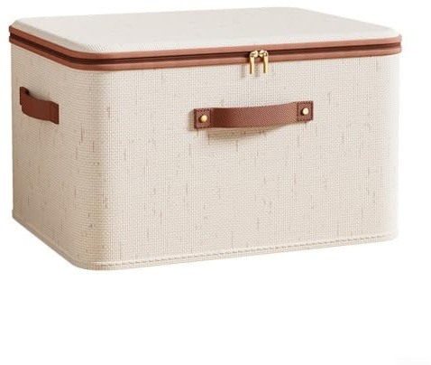 Scatola portaoggetti pieghevole di grande capacità con coperchio antipolvere, organizer per armadio per abbigliamento e articoli per la casa, beige, 45 x 35 x 26 cm (42 L)