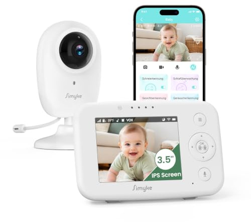 Simyke Video Baby Monitor with 3.5 HD Screen, 2-Way Talk Baby Monitor Camera with HD Video & Audio, Night Vision, Temperature, VOX & Lullaby Baby Monitoring