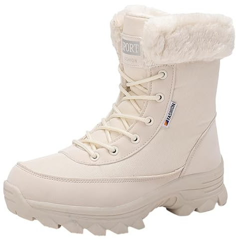CHICMARK Bottines d'hiver moyennes pour femme | Bottes de randonnée imperméables avec doublure en fourrure synthétique, antidérapantes et chaudes pour le quotidien et la ville, beige, 43 EU